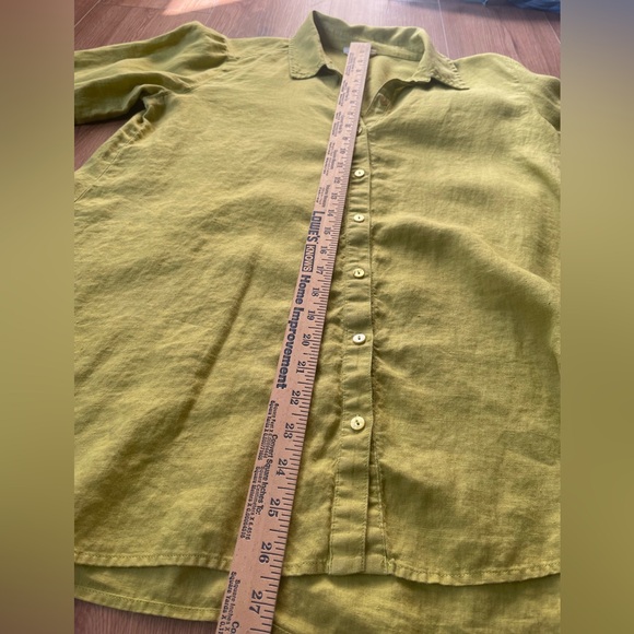 Eileen Fisher Organic Irish Linen Bright Yellow Green Button Down Shirt, XS - Picture 12 of 12
